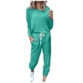 thumbnail image 1 of Mrat Vacation Outfits for Women 2 Piece Jogging Sets Solid Polyester Long Sleeve Sweatsuits Sets Two Piece Track Suits Drawstring High Waist Pants Set Comfy Outfits E-Green 3XL, 1 of 5