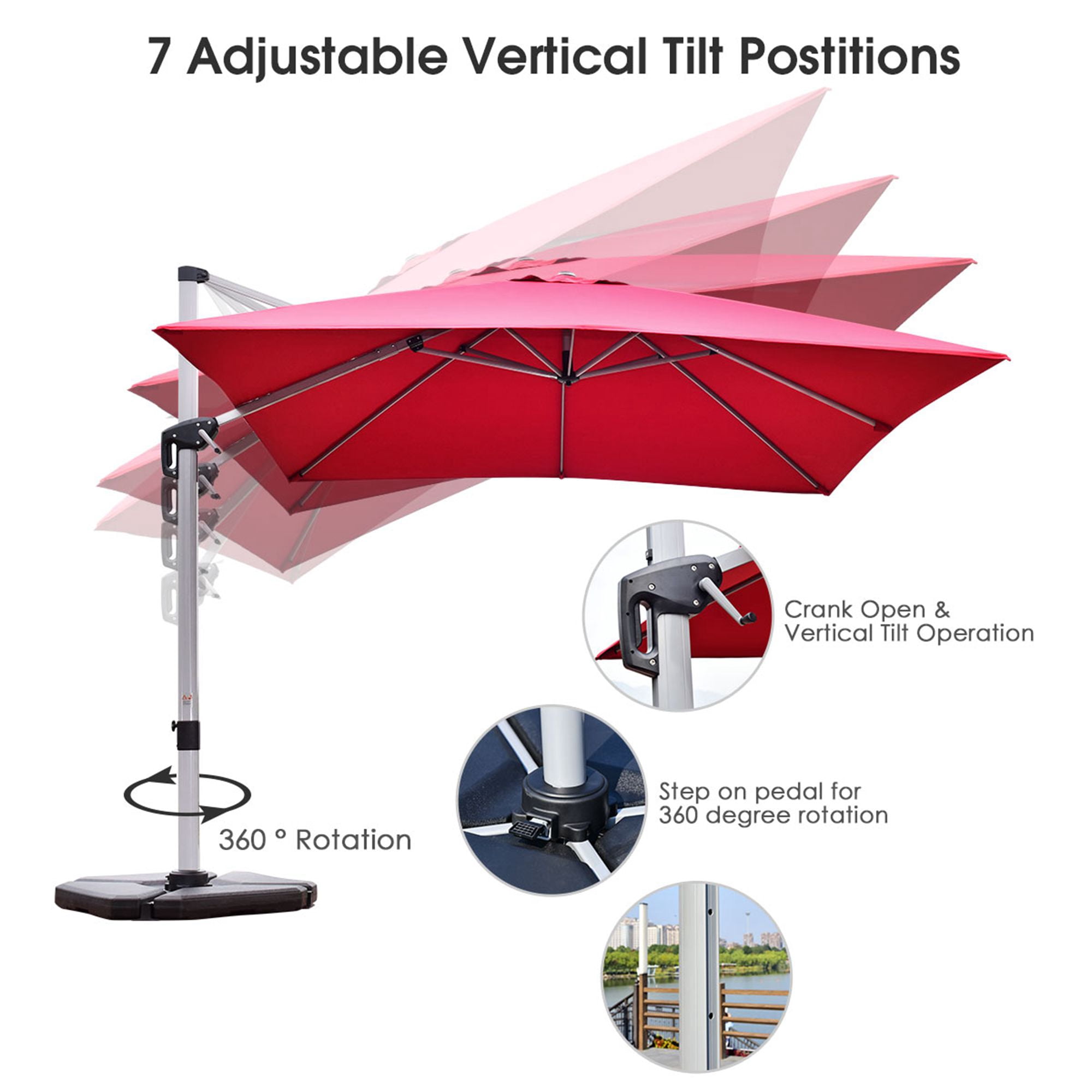 costway patio offset cantilever umbrella aluminum rotation tilt 11 ft with Base with 360 and Adjustment-Navy there is an additional fixing strap to secure the canopy to the pole Costway 10FT Patio Offset Umbrella
