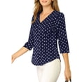 thumbnail image 4 of INSPIRE CHIC Blouse de Rentrée pour Femme Col en V Manches 3/4 Pois Imprimé Cœur Haut à Boutons devant Bleu Foncé S, 4 of 7