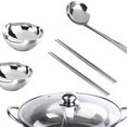 thumbnail image 1 of Hot Pot Pan Kitchenware Professional Hot Pot Cooker with divider Divided with Glass Lid for Party 28cm, 1 of 9