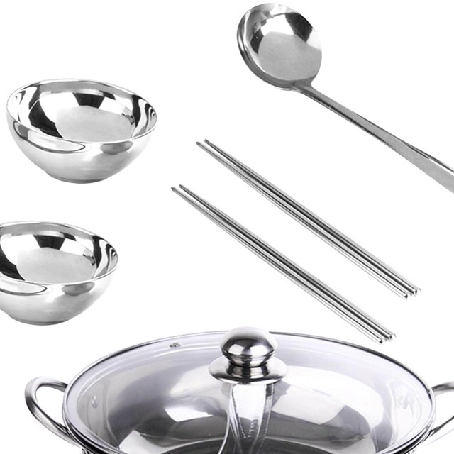 Hot Pot Pan Kitchenware Professional Hot Pot Cooker with divider Divided with Glass Lid for Party 28cm