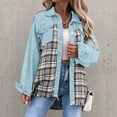 thumbnail image 4 of IROINID Veste Courte en Denim pour Femme Veste Col à Revers à Carreaux Manches Longues Décontractée de Loisirs Poches Hauts Veste Manteau à Carreaux, Bleu Ciel, 4 of 9