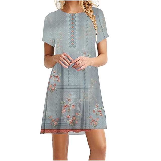 Cameland Robe d'Été pour Femme, Mode Bord de Mer, Décontractée, Imprimée, à Manches Courtes, à Col Rond
