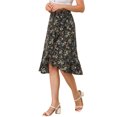 thumbnail image 4 of Unique Bargains Jupe Portefeuille à Volants Évasée Taille Haute Basse à Fleurs pour Femmes, 4 of 5
