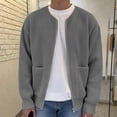 thumbnail image 1 of RXIRUCGD Cardigan à Col Rond en Tricot Uni en Velours Paon pour Homme, Coupe Décontractée, Chandail à Fermeture Éclair, Gris, Taille : 5TG, 1 of 8