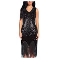 thumbnail image 1 of EGNMCR Robes de Soirée pour Femmes, Robes Formelles pour Femmes, Robe à Col Rond Sans Manches à Paillettes avec Franges et Pompons pour le Printemps et l'Été pour Femmes, Robe de Fête, Banquet, Danse, Robe Courte, Robe pour Femmes, 1 of 3