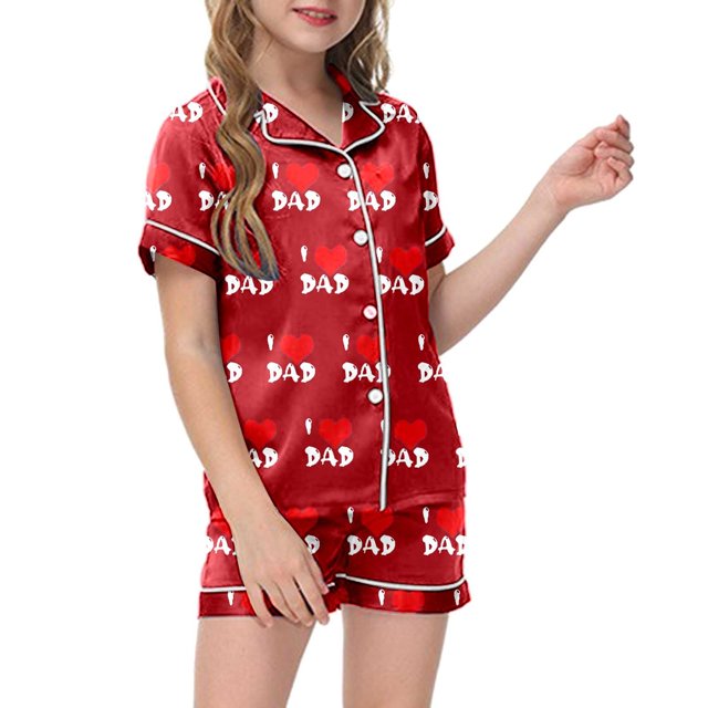Luvoko Tween Children DIY Anniversary Print Pajama Set Short Sleeve Button Up Top And Shorts