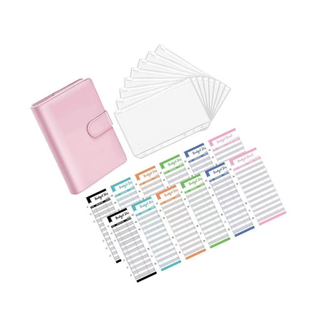 PU Leather Notebook Binder Clear Binder Pockets Budget Envelope Pink