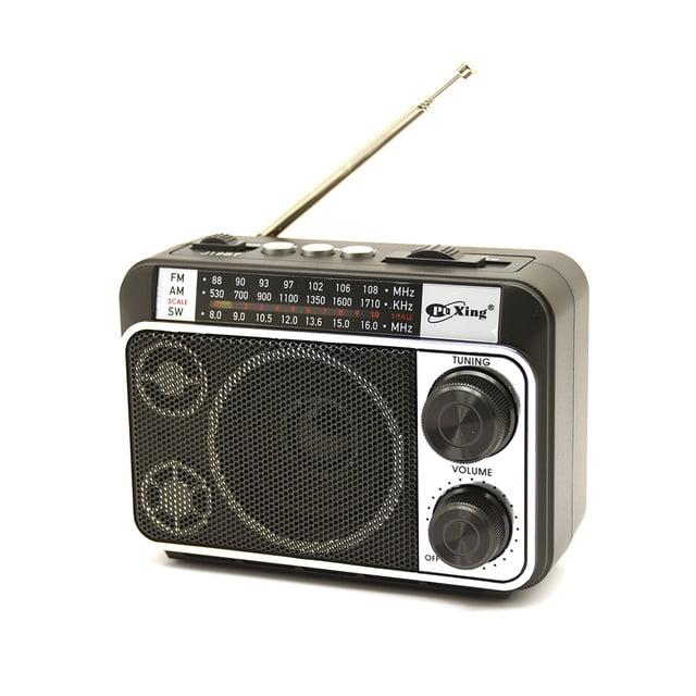 Radio Portable AM FM SW Radio Rechargeable avec Lampe de Poche LED et Haut-Parleur Intégré. la Radio Noire Présente un design compact avec un Haut-Parleur Orienté vers l'Avant, des Boutons de Réglage et de volume, et une Antenne Rétractable. Elle Prend en Charge les Fréquences FM (64-108 MHz), AM (530-1600 KHz) et SW (8-16 MHz), et Comprend des options de Lecture USB et Carte TF. Idéale pour le camping, les Voyages et les Urgences, Elle Est Alimentée par une Batterie au lithium Rechargeable de 1000 mAh avec