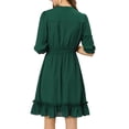 thumbnail image 3 of INSPIRE CHIC Women's Layered Ruffle Hem 3/4 Sleeves Smocked Chiffon A-Line Dress M Dark green, 3 of 8