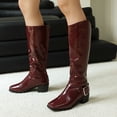 thumbnail image 2 of Dakaela Bottes pour Femmes Hauteur Genou Bout Carré à Boucle Bottes de Moto de Randonnée Confortables à Enfiler Automne Hiver Chaussures de Soirée, 2 of 8