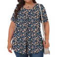 thumbnail image 4 of Pisexur Hauts de Printemps pour Femmes Blouses pour Femmes Chic Décontracté Mode pour Femmes Imprimé Col Rond Manches Courtes Plissé Ample Haut Multicolore,5TG, 4 of 7