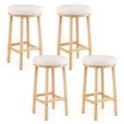 Costway 27" Bar Stools Set of 4 Upholstered Barstools with Boucle Fabric Seats Footrests