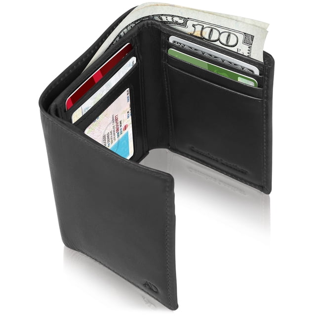 Trifold Wallets For Men RFID - Leather Slim Mens Wallet With ID Window Front Pocket Wallet Gifts For Men