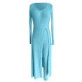 thumbnail image 5 of Zhanying Ensembles en Tricot Deux Pièces Femme Automne Tendance Décontracté Robe Longue à Manches Longues Col Rond Haut Fendu en Tricot Côtelé Doux et Pantalon Bleu Ciel G, 5 of 5