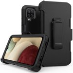 ATTOE Phone Case for Samsung Galaxy A12 5G case,Heavy Duty Hard Shockproof Armor Protector Case Cover with Belt Clip Holster for Samsung Galaxy A12 5G Phone Case (Black+Orange)