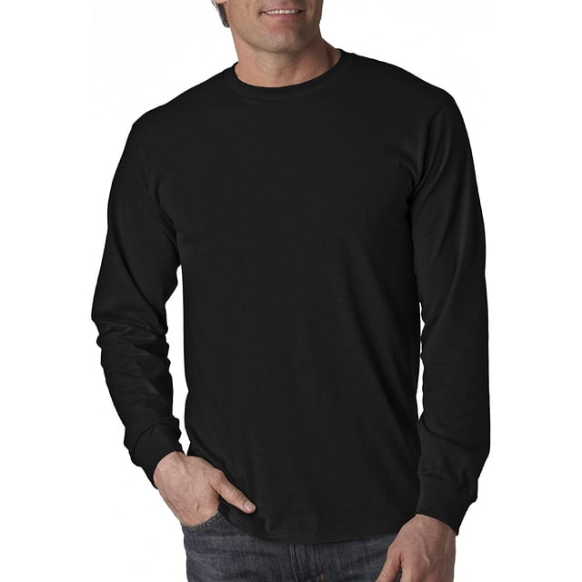 T-Shirt en Coton à Manches Longues pour Hommes par Yeater en Noir, Idéal pour les Tenues Décontractées pour Hommes. Comprend un Col Côtelé Sans Coutures, des Surpiqûres à Double Aiguille et un Tissu en Coton Prélavé de Poids Moyen. Conçu avec Ruban d'Épaule à Épaule et une Fermeture à Enfiler pour le Confort et la Durabilité.