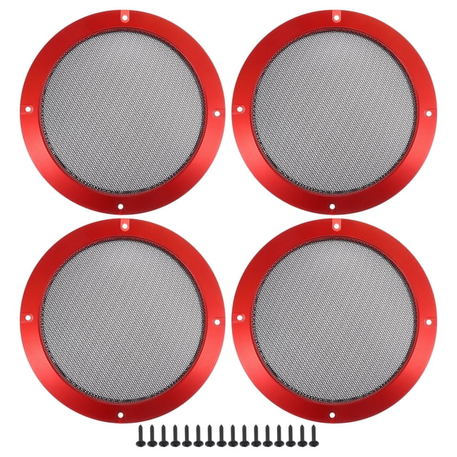 Universal 6.5" Car Speaker Grills Cover Mesh Round 6.5 Inch Audio Speaker Subwoofer Guard Protector Case with Mounting Screws Iron Red - Pack of 4