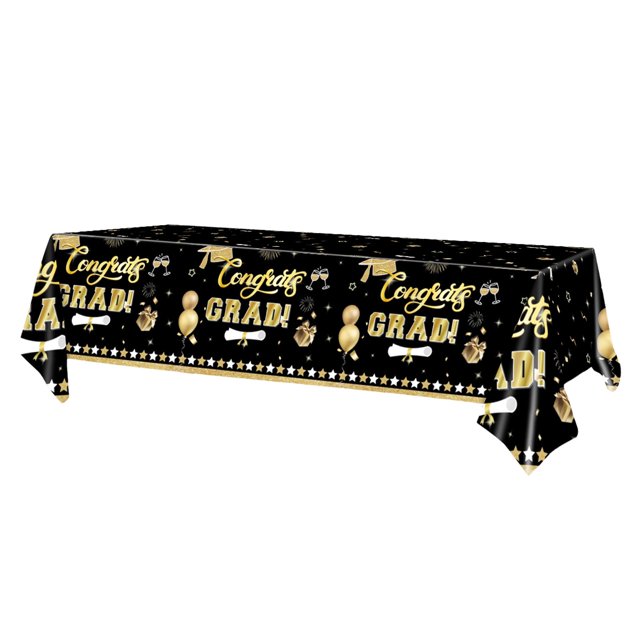 pdqouc 2025 New Graduation Season Theme Tablecloth Disposable PE Plastic Tablecloth for Graduation Party Decorations, eakproof & Sturdy, Graduatio Decorations 54x108inches