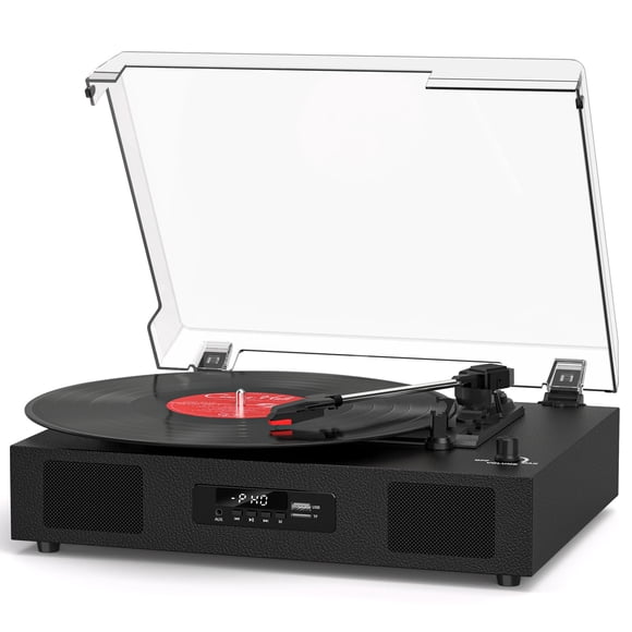 Vinyl Record Player Turntable with Built-in Stereo Speakers, Vintage 3-Speed Turntable for Vinyl Records USB SD Recording with Bluetooth Music Playba