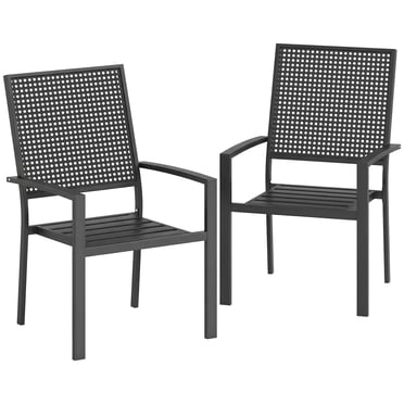 Outsunny Stackable Patio Chairs, Outdoor Dining Chairs Set of 2, Black
