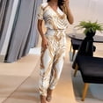 thumbnail image 2 of Ensemble 2 Pcs pour Femmes Été Col Uni Manches Courtes Blouse Haut + Pantalon Ample avec Poches, 2 of 6