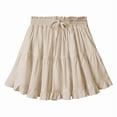 thumbnail image 1 of Women Boho Ruffled Tiered Swing Beach Skorts Drawstring High Waisted Tennis Golf Y2K Short Skirt Beige M, 1 of 8
