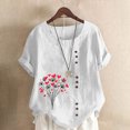 thumbnail image 1 of Économies d'Été! Horkkom Hauts Grande Taille pour Femmes Été Décontracté Chemises en Lin à Manches Courtes Col Rond Imprimé Floral Blouses Amples, 1 of 4