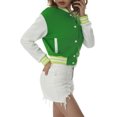 thumbnail image 4 of Women Varsity Baseball Jacket Casual Sweatshirt Long Sleeve Colorblock Button Down Cropped Bomber Coat, 4 of 9