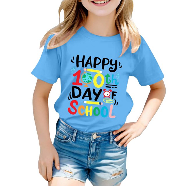 FhsagQ le 7 Juillet Garçon et Fille Mode Décontractée Imprimé Col Rond Ample Manche Courte T-Shirt Haut Tout-Petit Filles Printemps le 7 Juillet T-Shirts 5T-6T Pâques Bleu 11-12 Ans