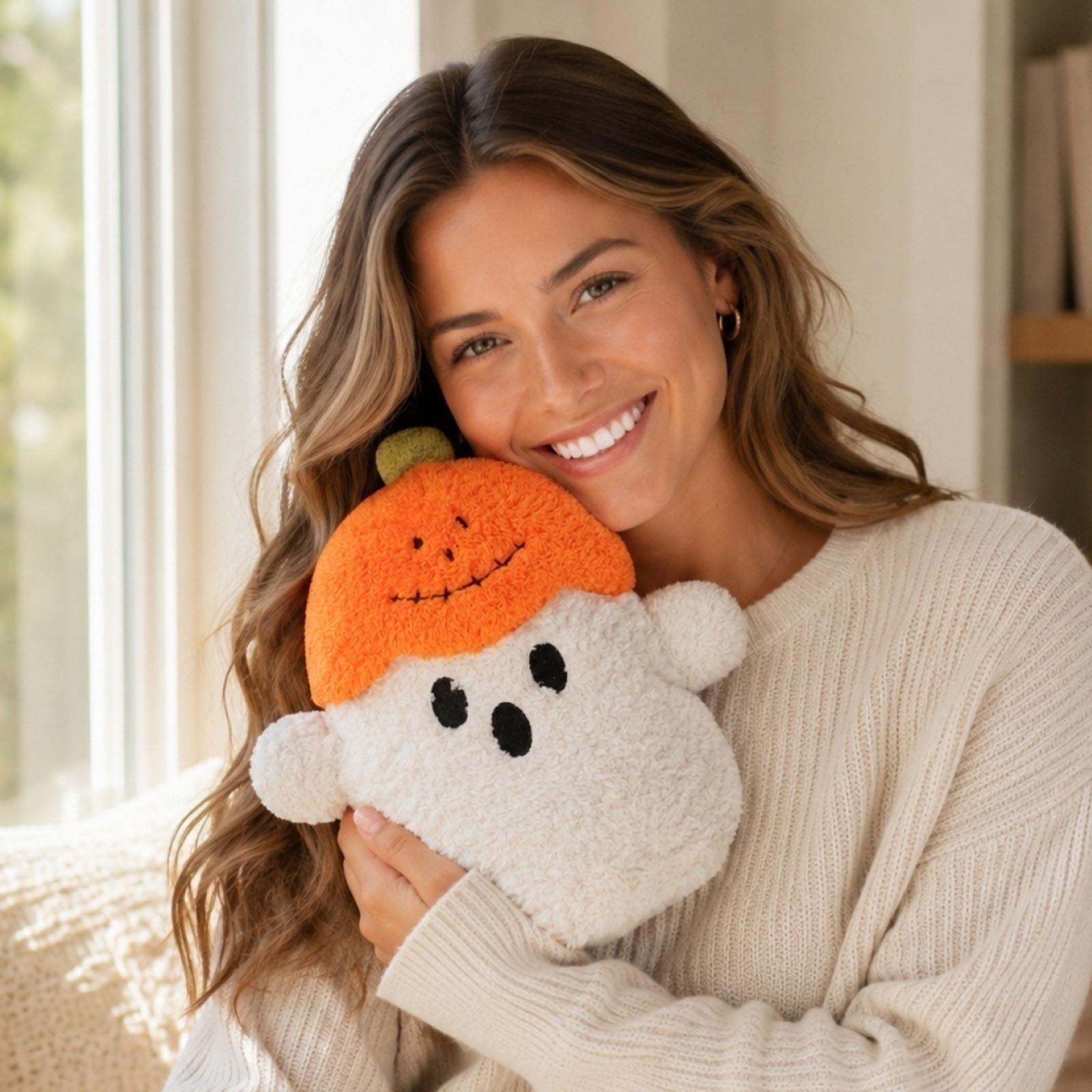 Liumx Halloween Pumpkin Ghost Plush Toy, Soft Fabric Ghost With Cute Orange Pumpkin Hat, Embroidered Face, Cozy Halloween Home Decor And Gift For Part