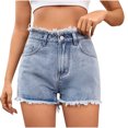 thumbnail image 1 of Cowboy Shorts for Women with Button Fly, Zipper Closure, Patch Pockets, Frayed Hem, Polyester Blend, Casual Fit, 1 of 8