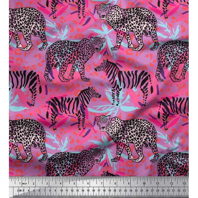 Soimoi Pink Silk Fabric Leopard Skin,Leopard & Wild Animal Decor Fabric Printed BTY 42 Inch Wide