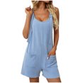 thumbnail image 2 of Aqestyerly Combinaison Courte Unie pour Femme Sans Manches à Col Rond avec Poches Confortable Décontractée une Pièce, 2 of 9