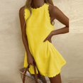 thumbnail image 4 of Robe Courte en Coton et Lin pour Femme Été Unie à Volants Sans Manches Évasée Robe Débardeur Décontractée Col Rond Ample Fête Plage Robes Robe d'Été, 4 of 7