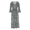 thumbnail image 3 of Robes d'Été Grande Taille pour Femmes 2024 à Col en V Imprimé Manches 3/4 Patchwork Robe Longue Décontractée Économisez jusqu'à 65 % de Rabais!, 3 of 5