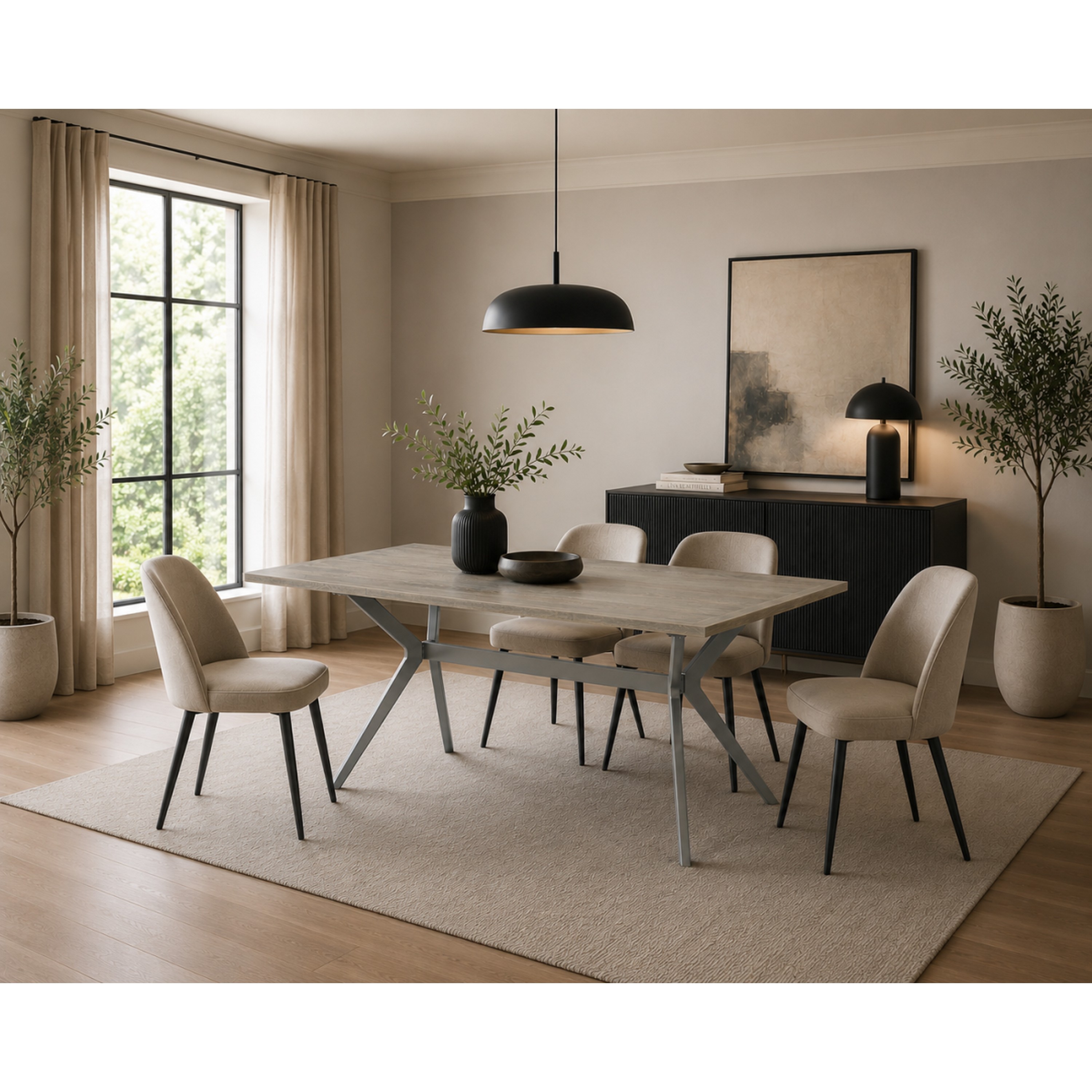 Table à manger Brassex Celine fini chêne rustique avec base en métal pour cuisine et salle à manger