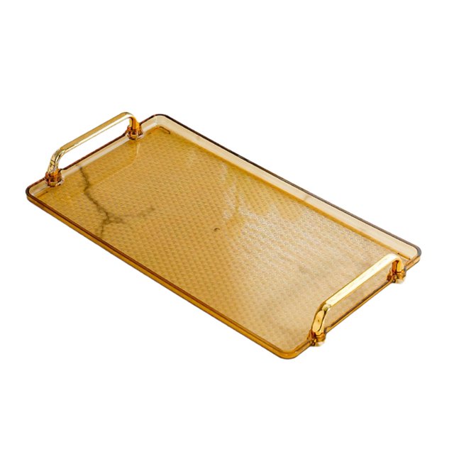 veasfak Plateau de Service avec Poignée Organisateur de Rangement Table Basse Plateau à Thé Plateau de Meuble-Lavabo Ambre Grand