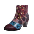 thumbnail image 2 of Chaussures pour Femmes Style National Rétro à Talon Moyen avec Fermeture Éclair Bottes Courtes en Cuir, 2 of 5