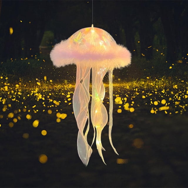 Feltree DIY Jellyfish Lamp Kit with Light Decorations, Hanging Tentacle Sea Mermaid Theme Party Room Decor, USB Powered Handmade Decorative Night Light
