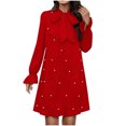 thumbnail image 2 of Ovzne Robes d'Été pour Femmes Robe de Printemps Décontractée à Lacets Perlée Manches Longues Couleur Unie Ample avec Nœud Robe de Printemps Manches Longues Liquidation, 2 of 7