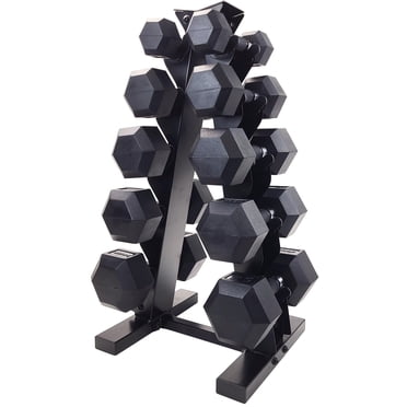 PRISP Ensemble d'Haltères Hexagonaux - 150 lb - Poids à Main en Fonte avec Poignée en Caoutchouc et Support Vertical pour Haltères; pour Gym à Domicile, Exercice et Mise en Forme