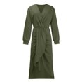 thumbnail image 4 of Gspmoly Robe d'Été, Robe Mi-Mollet pour Femmes et Hiver Unie à Col en V Plissée, Moulante Fendue, Robes de Soirée pour Femmes Offres Prime, 4 of 8