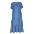 thumbnail image 4 of LOVZFMLL Robe Décontractée d'Été pour Femme à Manches Courtes avec Fente, Col Rond, Bleu Foncé, L, 4 of 6