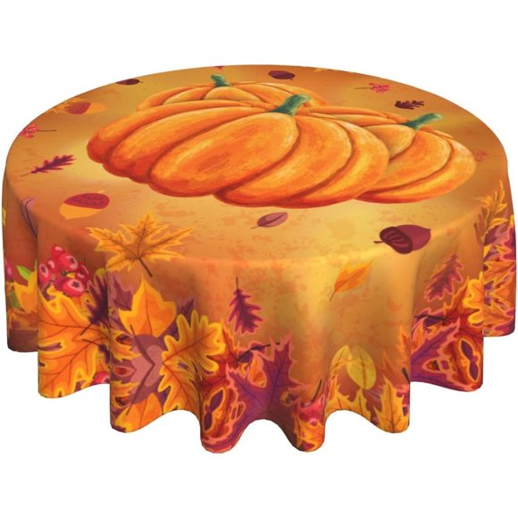 Fall Round Tablecloth Thanksgiving Table Cloths 60 Inch Washable Reusable Decoration Table Cover for Kitchen Party