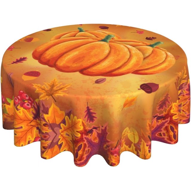 Fall Round Tablecloth Thanksgiving Table Cloths 60 Inch Washable Reusable Decoration Table Cover for Kitchen Party