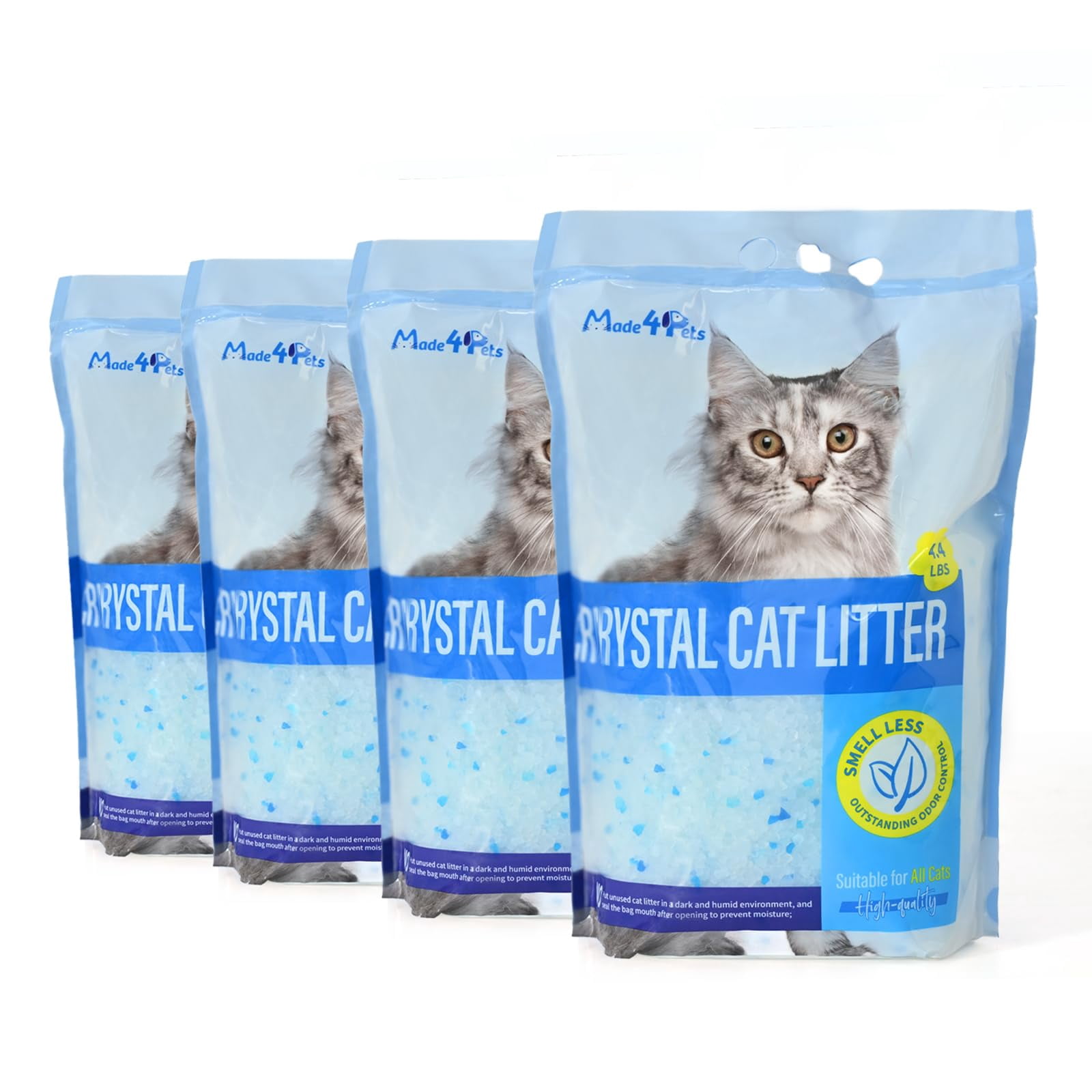 Made4Pets Cat Litter Crystals Non Clumping Cat Litter Odor Control Kitty Litter Non Clumping No scooping Low Dust Low Tracking Lightweight Dehydrates Waste - 17.2 lbs (4 x 4.3 lb Packs)