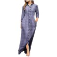 thumbnail image 2 of Meichang Robe Chemise Boutonnée pour Femmes, Robe Maxi Tendance à Carreaux, Manches Longues, Col à Revers, Robes Longues Décontractées pour Femmes avec Poches, Bleu, P, 2 of 8