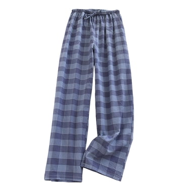 Comfy Sleeping Pants Mens Drawstring Wide Leg Plaid Pajama Pants with Pocket Cotton Loose Sleepwear Bottoms Dark Blue, XL