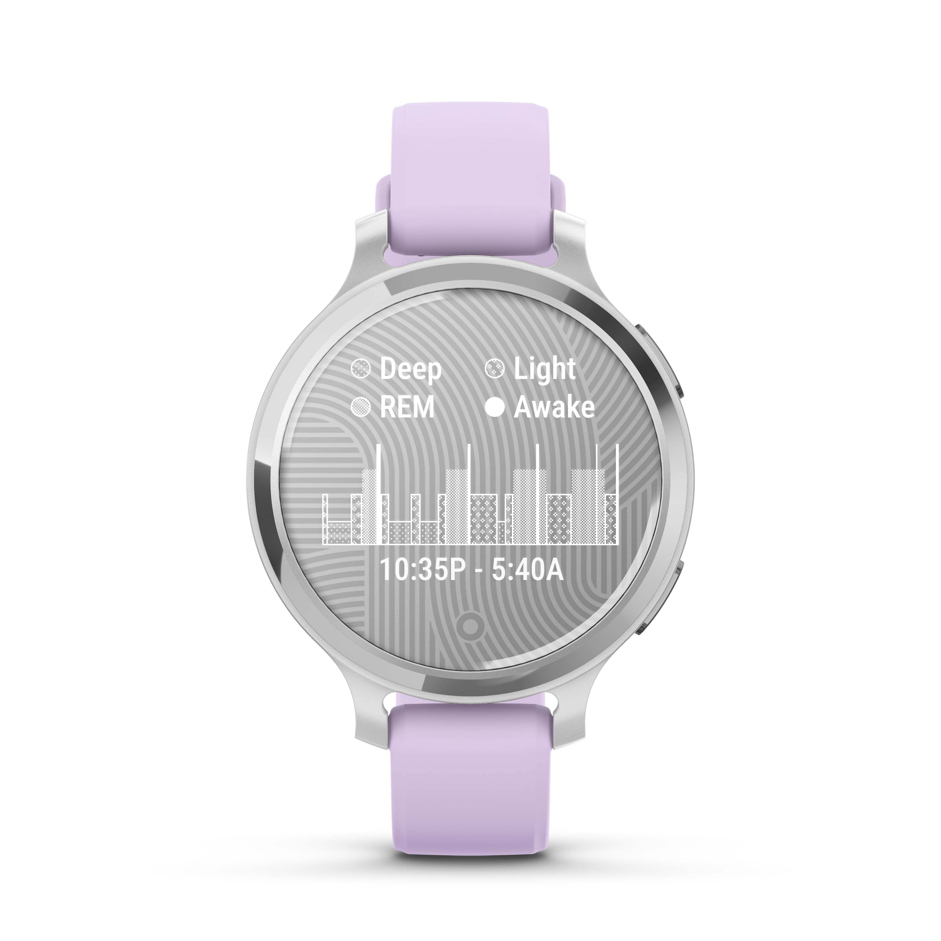 Montre intelligente et tracker d'activité Garmin Lily 2 Active - Argent avec bracelet en silicone violet jasmin